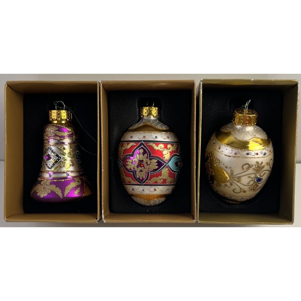 Michaels Treasures Collection Rhinestone Embellished Glass Tree Ornaments 3